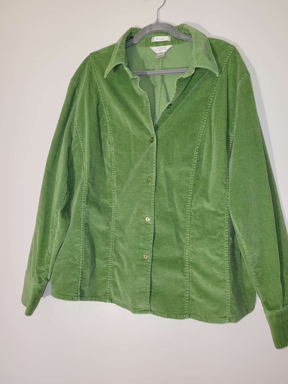 CJ Banks Green Corduroy Button-Down Shirt